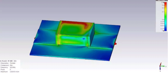 磁珠在最高阻抗頻率下的磁場(chǎng)分布 磁珠在最高阻抗頻率下的磁場(chǎng)分布