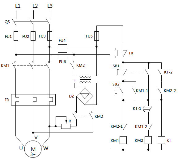 有變壓器的橋式整流能耗制動電路 有變壓器的橋式整流能耗制動電路