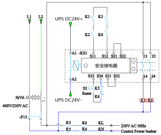 改后安全繼電器接線圖 改后安全繼電器接線圖