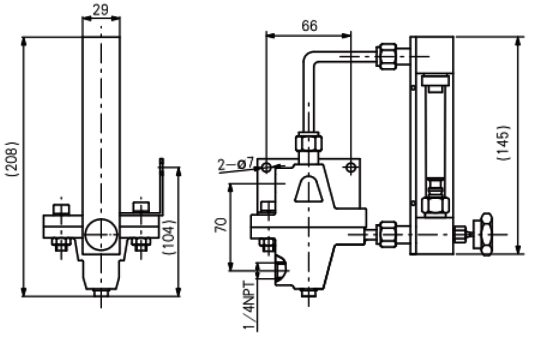配置玻璃管浮子流量計(jì)/恒定入口壓力恒流閥的吹掃裝置外形尺寸 配置玻璃管浮子流量計(jì)/恒定入口壓力恒流閥的吹掃裝置外形尺寸