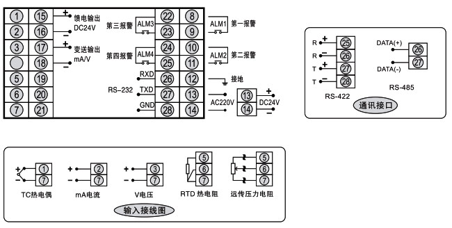SWP-T80光柱顯示控制儀接線圖 SWP-T80光柱顯示控制儀接線圖