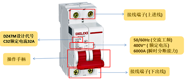 微型斷路器外觀及參數含義 微型斷路器外觀及參數含義