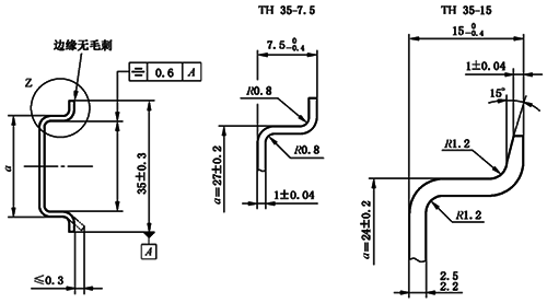 儀表和電氣常用的寬35mm的TH35安裝導軌尺寸 儀表和電氣常用的寬35mm的TH35安裝導軌尺寸