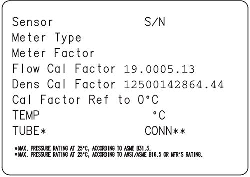 舊式彎管傳感器上的銘牌 舊式彎管傳感器上的銘牌
