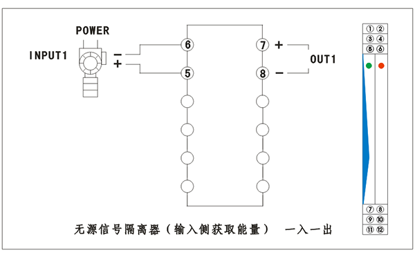 無源信號隔離器(輸入側獲取能量)接線圖 無源信號隔離器(輸入側獲取能量)接線圖